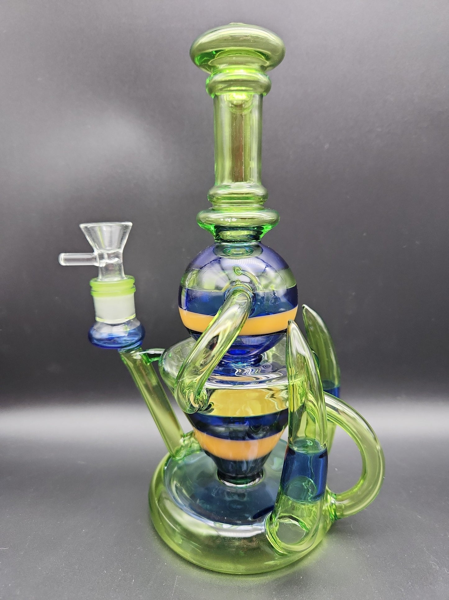 11" Hollowfoot Horn Recycler Water Pipe clear green