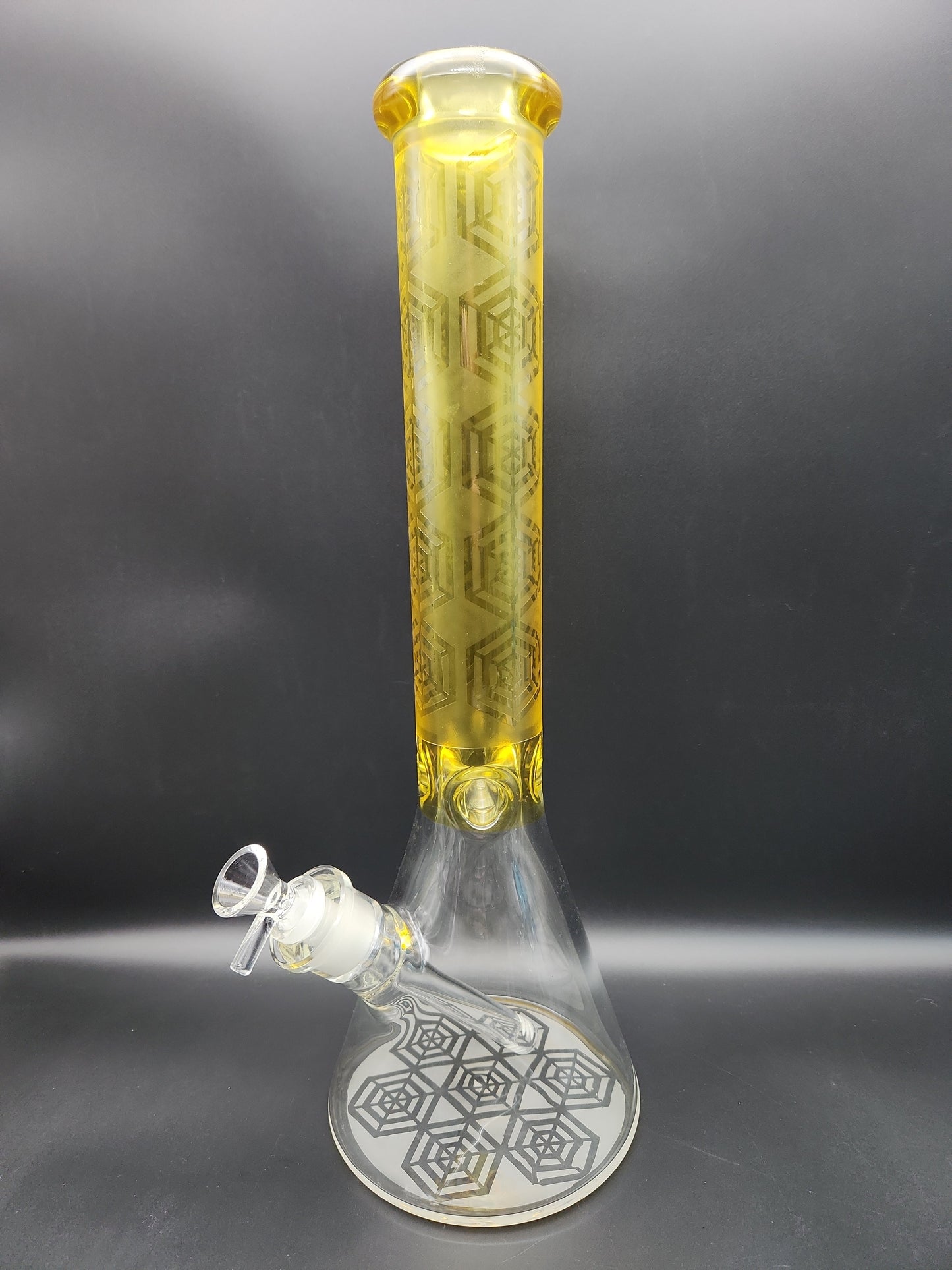 16" Etched Color Tube Beaker Bong Yellow