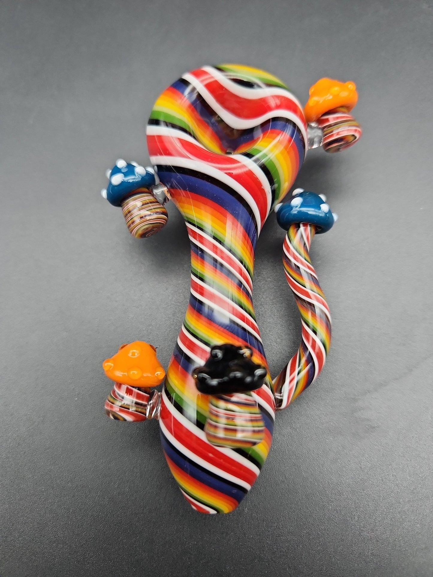 4" Color Spiral Mushroom Spoon Pipes - super rainbow