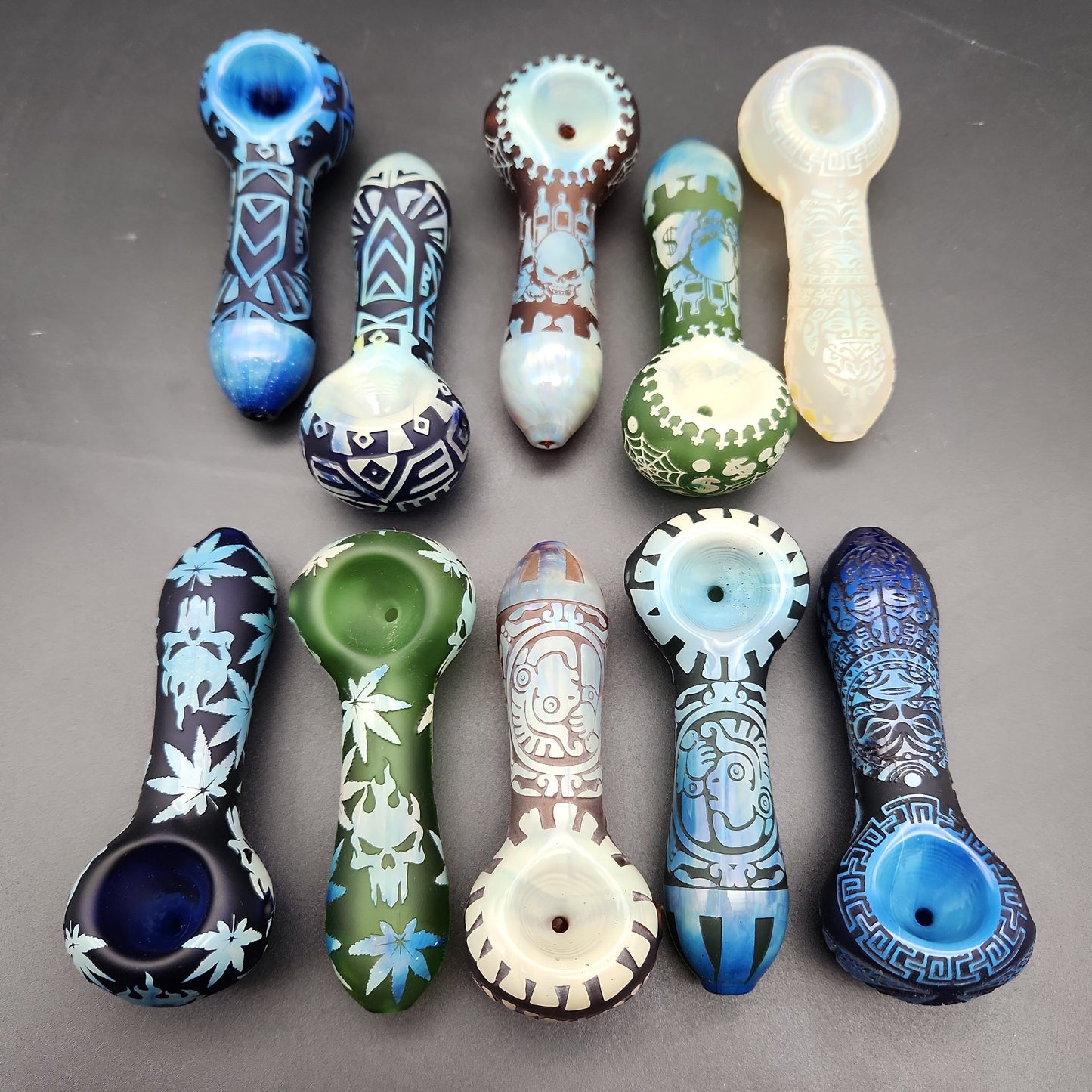 4" Etched + Sandblasted Spoon Pipes - Assorted Designs
