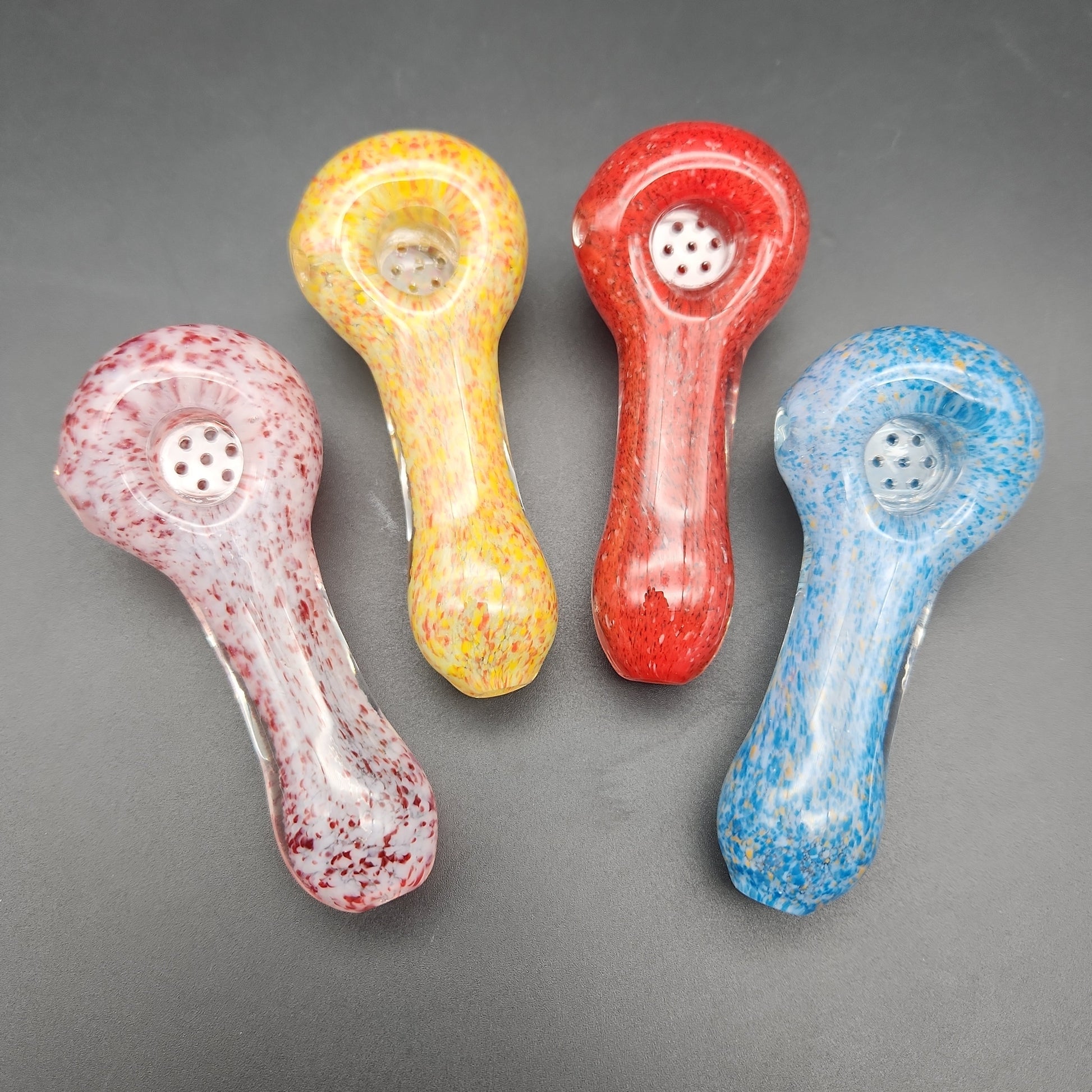 4" Fritted Color Splatter Hand Pipes w/ Glass Screen