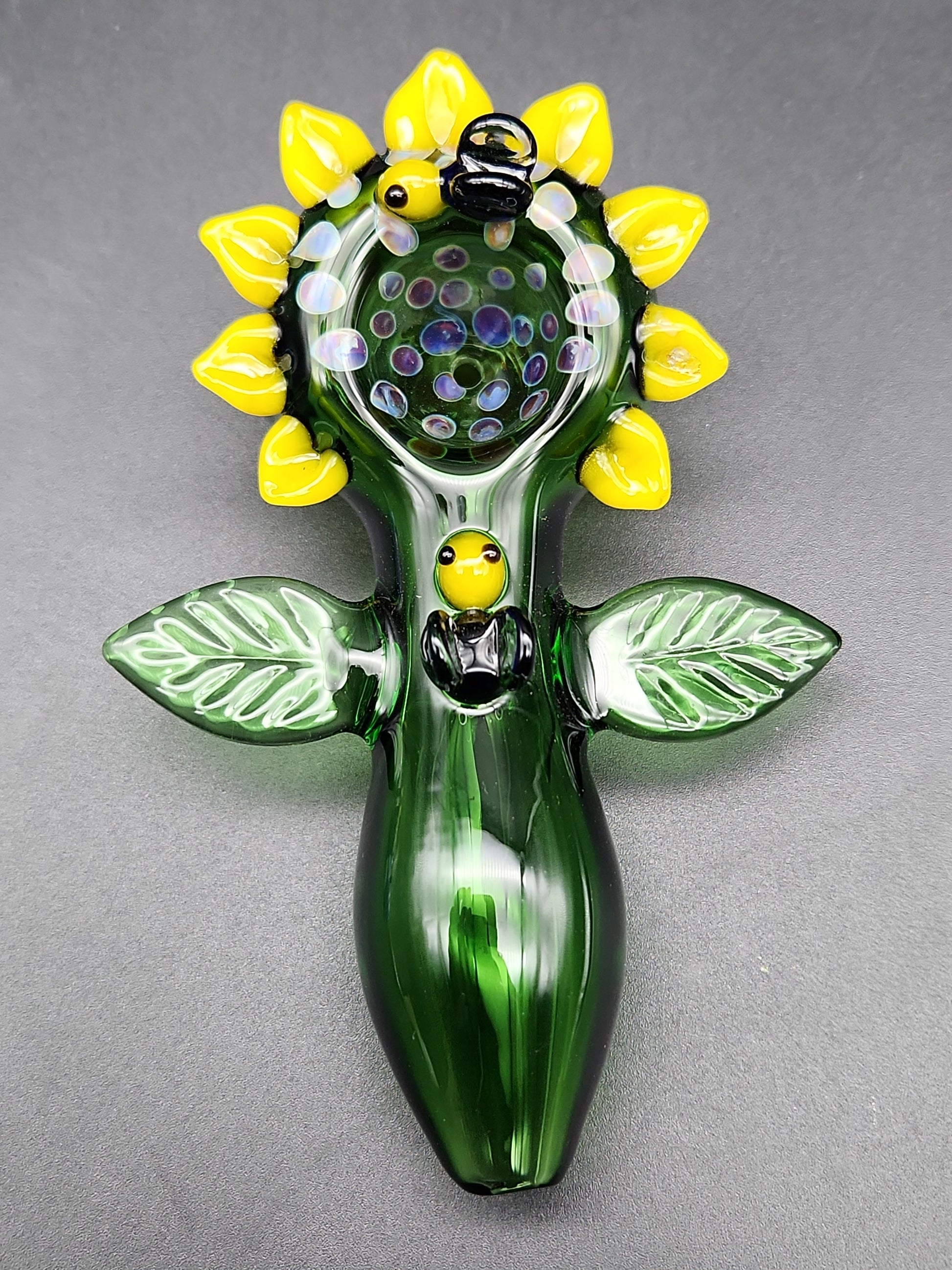 4" Sunflower Hand Pipe with Bees - green