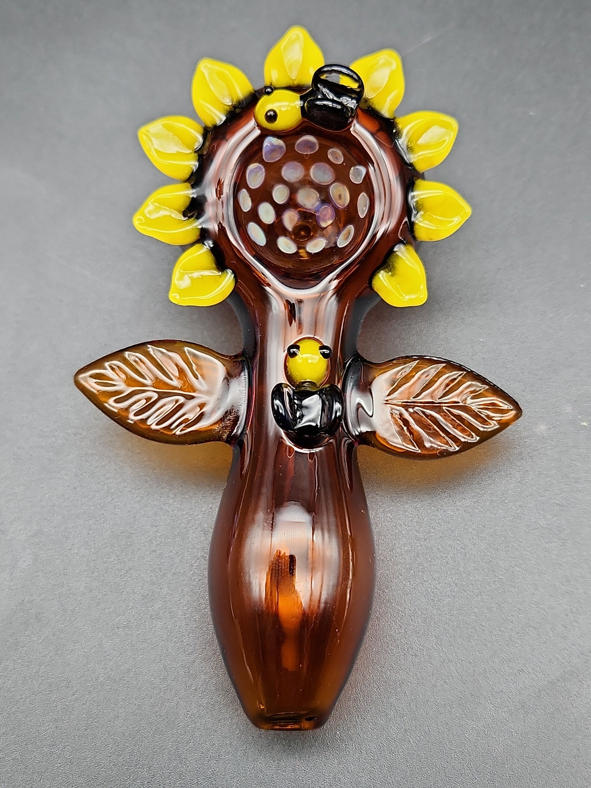4" Sunflower Hand Pipe with Bees - brown