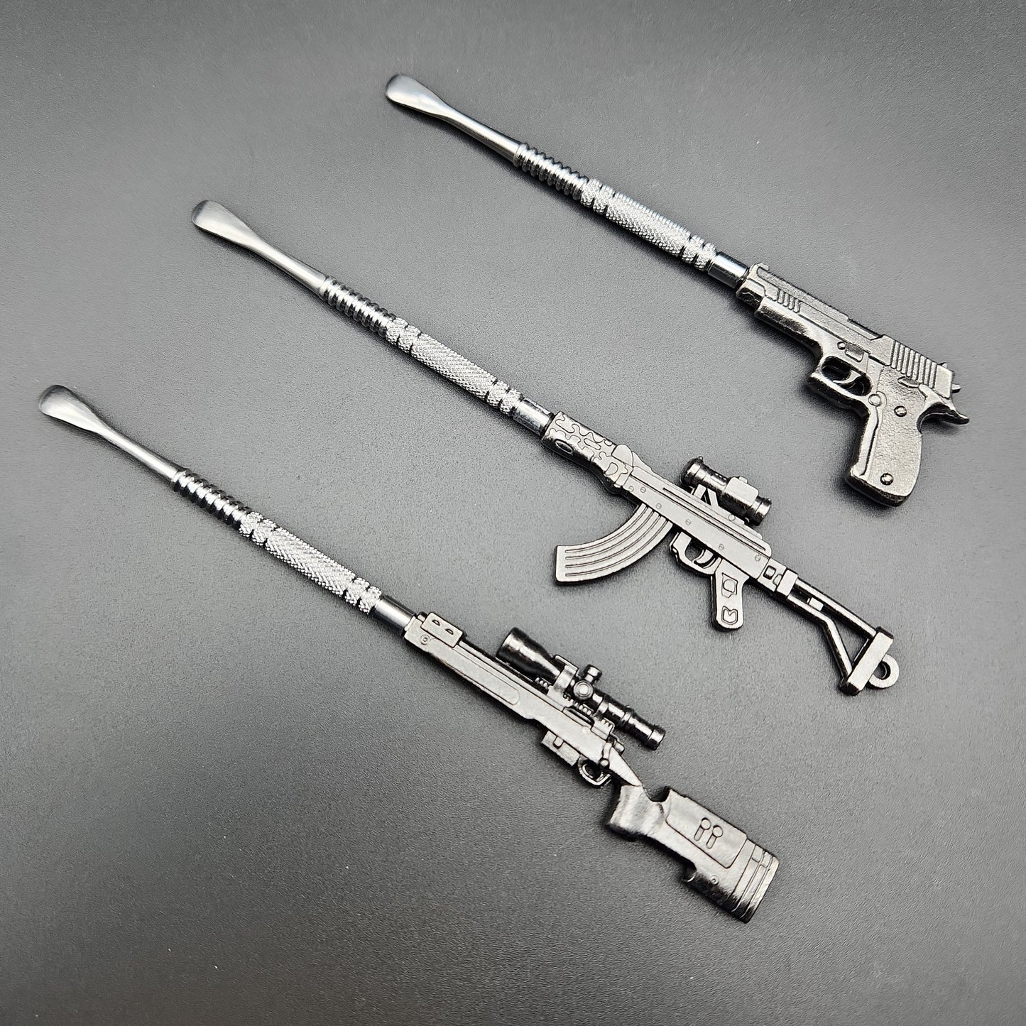 5" Silver Metal Gun Dab Tools - Pistol, Assault Rifle and Sniper