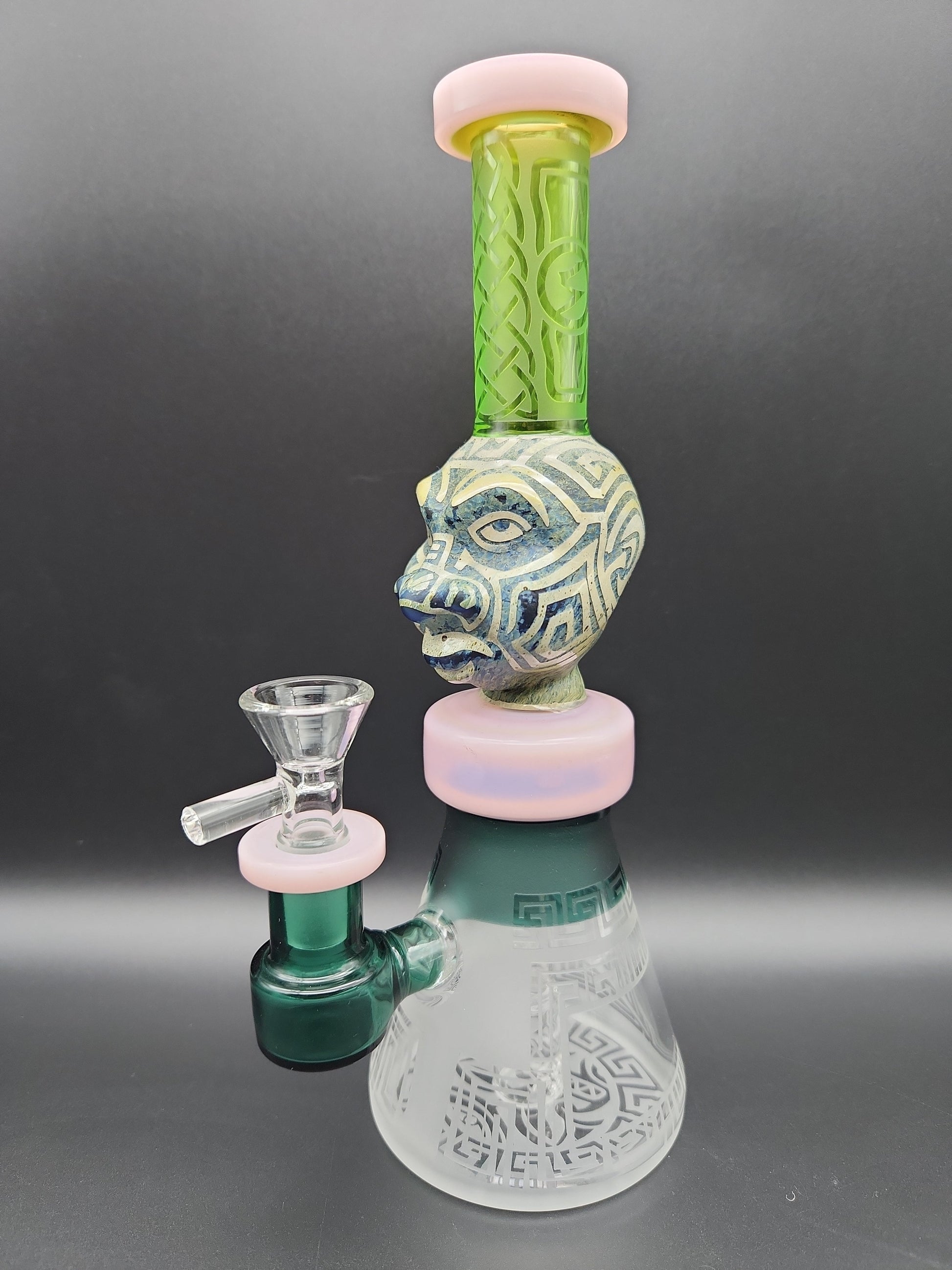 9" Aztec Face Beaker Water Pipe - pink