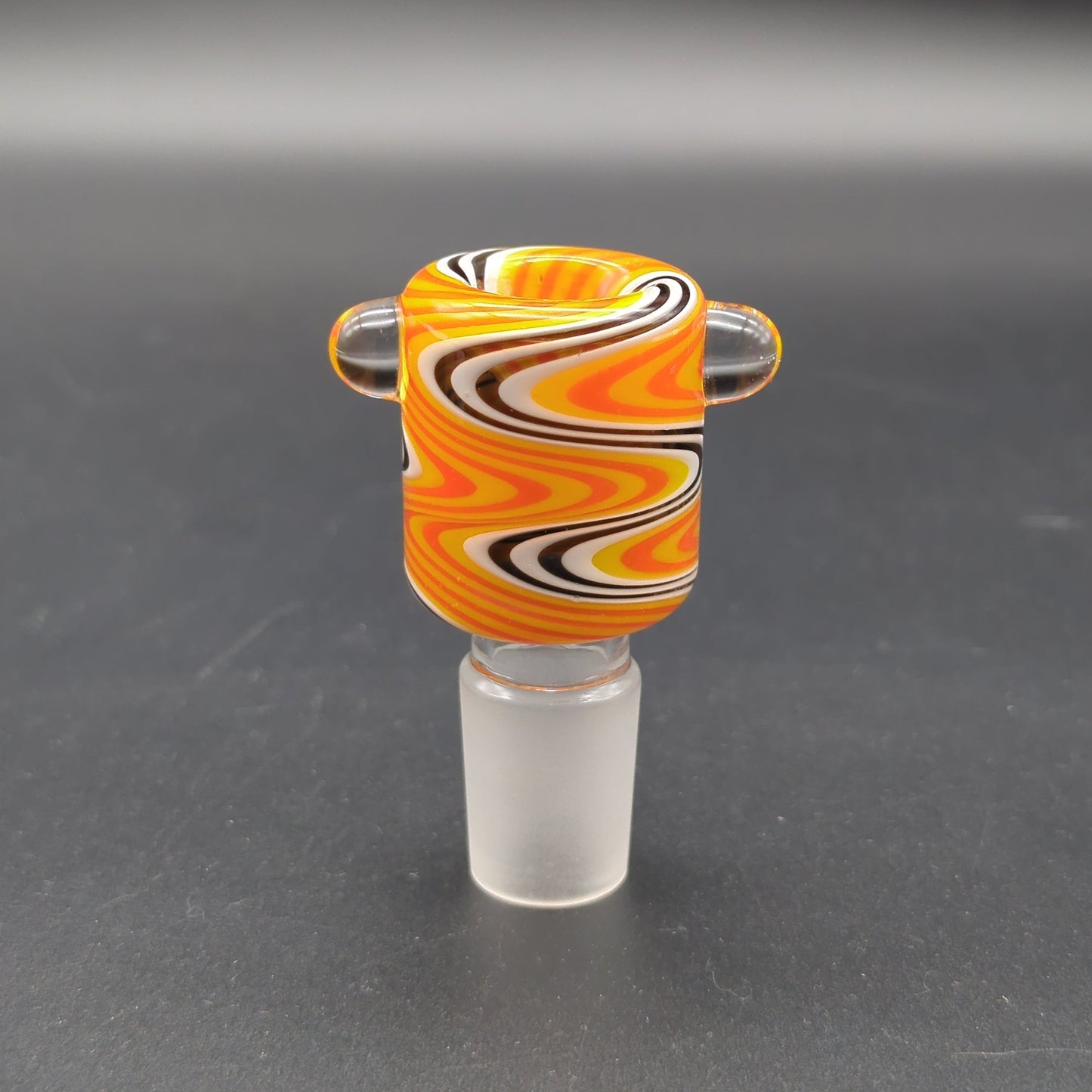 Studded Color Swirl 18mm Bowl Piece Orange and Black